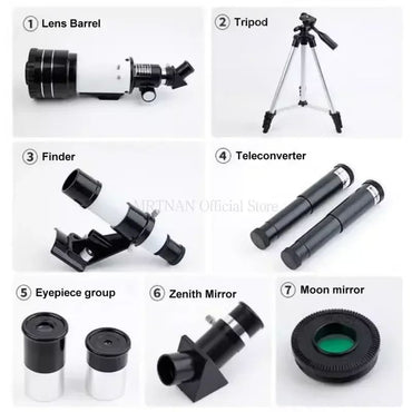Telescópio Astronômico de Alta Definição e Alta Ampliação, Espelho de Busca de Estrelas Profissional, Suporte Longo com Suporte para Celular