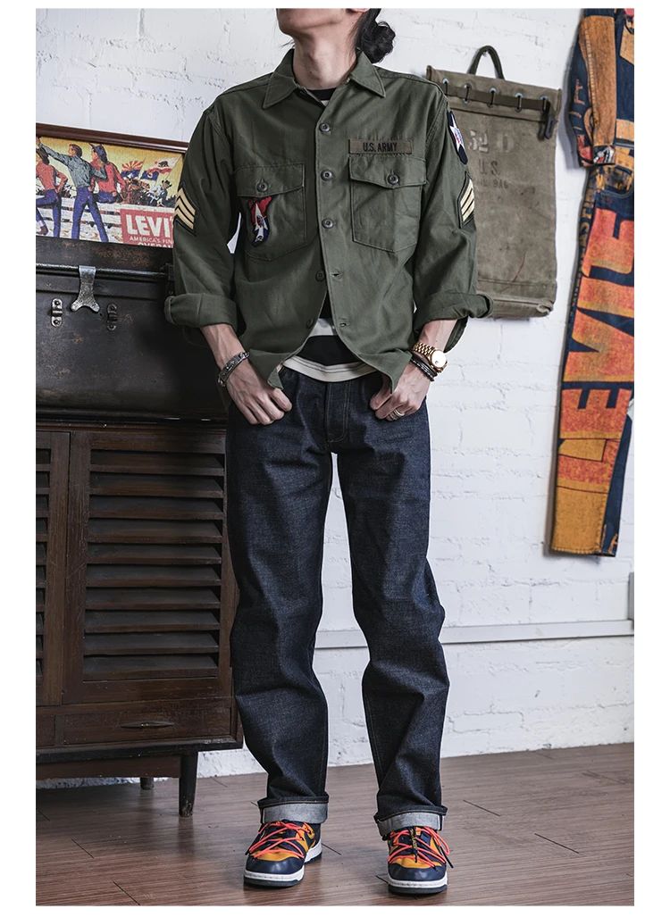 NON STOCK OG-107 Vietnam War Long Sleeve Shirt Cotton Satin Military Style Overshirt