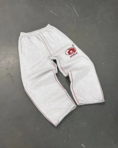 Calça Casual Bordada Cinza Y2k Camuflada Tática Funcional Masculina Feminina Premium Moletom com Cordão