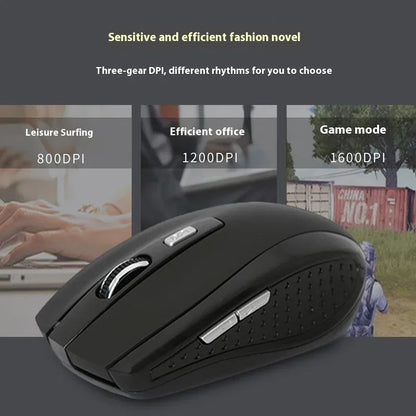 Mouse sem fio 2.4G, mouse óptico portátil de escritório alimentado por bateria, suporta níveis de DPI ajustáveis, adequado para notebooks.