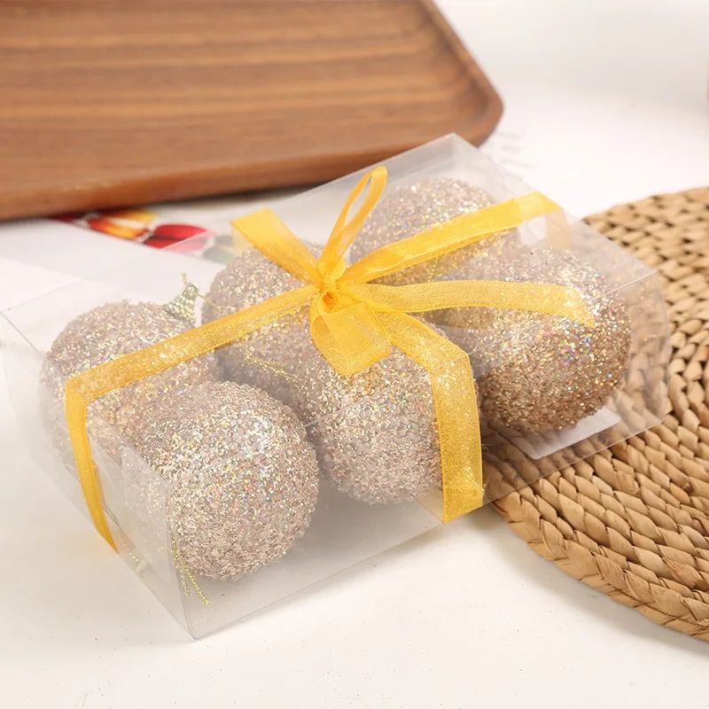 6-30pcs Champagne Gold Glitter Christmas Balls 6cm Xmas Tree Hanging Sparkling Ball Pendants for New Year Party Decor Ornaments