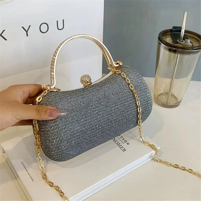 Shiny Mini Evening Bag, Rhinestone Chain Purse, Luxury Glitter Banquet Handbag, Perfect For Party, Wedding, Prom, Dinner/Banquet