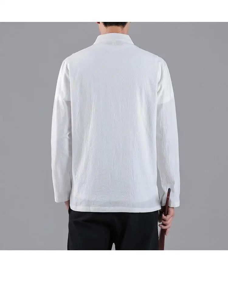 Chinese Style Linen Shirt with Button Design Cotton Linen Spring Autumn New Style Men's Retro Shirt Casual Summer Top