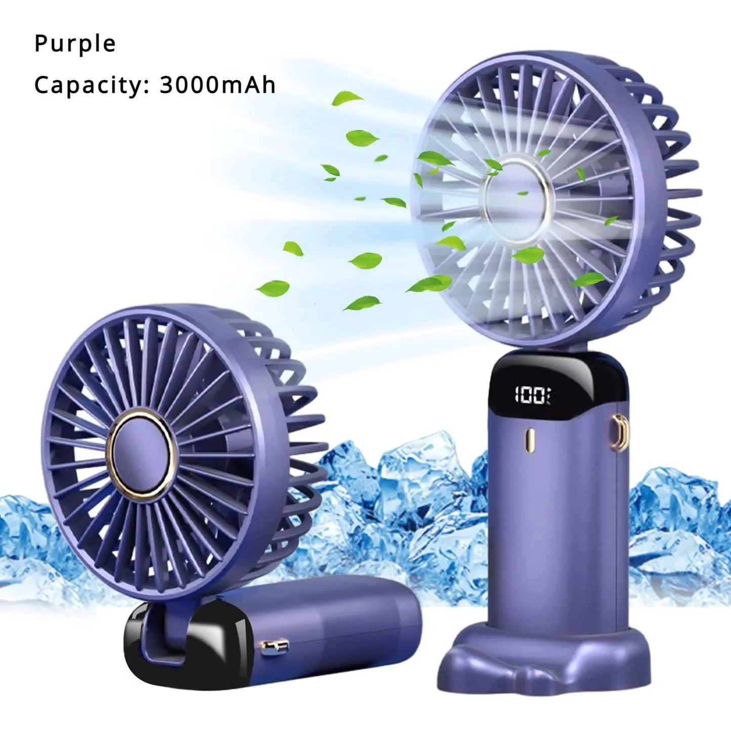 Ventilador Portátil Recarregável 5000mAh Dobrável 90° 5 Velocidades Mini Ar Condicionado Pequeno Ventilador Refrigerador de Ar com Display Digital LED