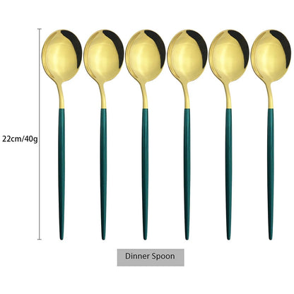 Conjunto de Talheres de Aço Inoxidável Western Dourado com 6 Peças de Colher de Concha, Colher de Jantar, Colher de Sopa, Talheres de Cozinha