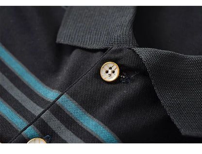 Men's Polo Shirt Button Up Polos Business Casual Lapel Short Sleeve T Shirt Summer Regular Fit Red Black Polo Stripe Shirts