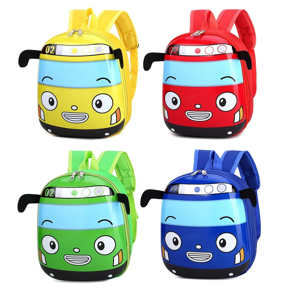 Bolsa Mochila Escolar Infantil 3D Fofa de Desenho Animado Ônibus Meninas Meninos