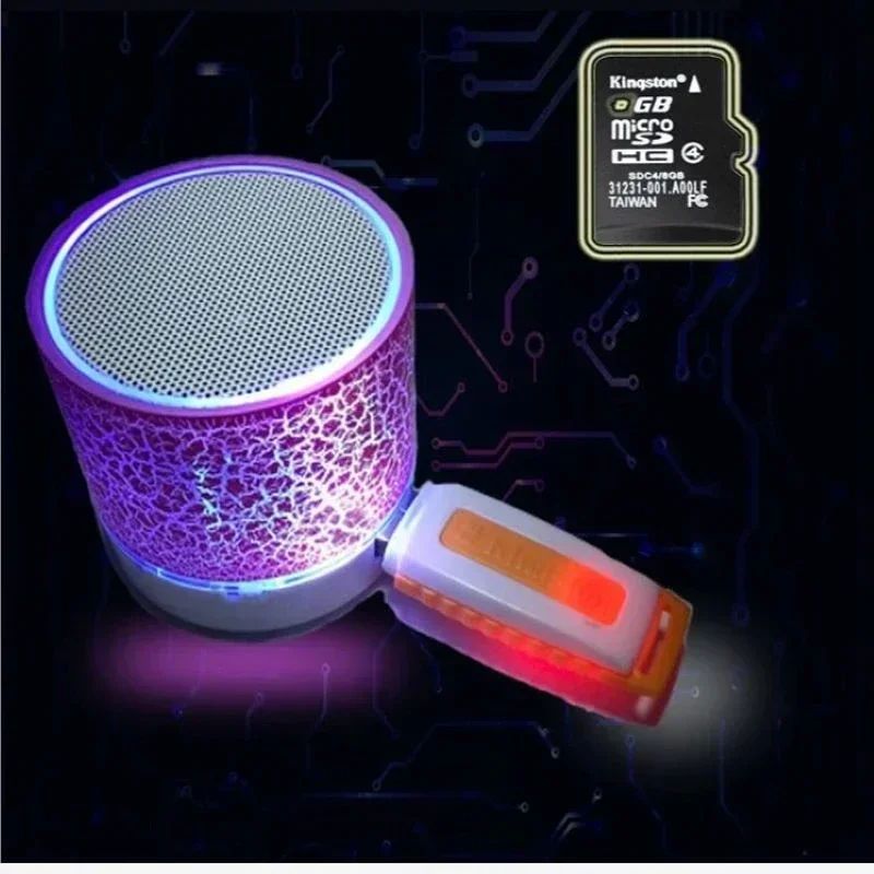 Mini alto-falante Bluetooth sem fio com LED rachado, cartão SD, USB, subwoofer, portátil, MP3, coluna de som para PC e celular