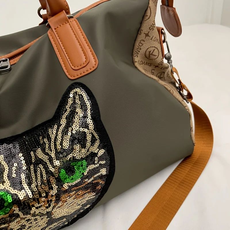 Large Capacity Travel Bag with Bear & Cat Design - Durable Oxford Fabric, Hand Washable, Ideal for Students, Fitness, Yoga