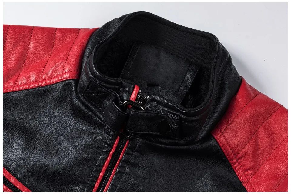 Casual Biker Patchwork Leather Jacket Men's Fashion Stand Collar Vintage Warmth PU Leather Coat Autumn Winter Streetwear