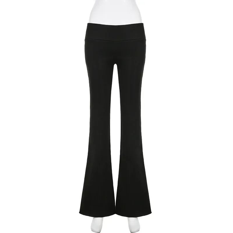 Casual Sexy Basic Solid Flare Pants Y2K Slim Low-Waisted Boot Cut Pants Women 2024 Autumn Spring Fashion Streetwear Lady