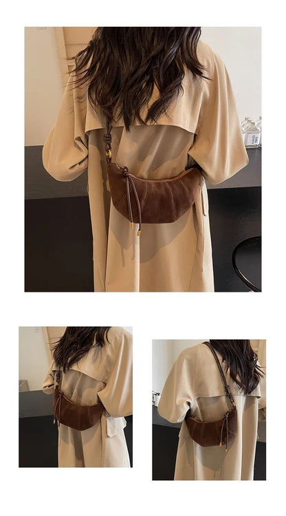 Velvet Material 2025 High Quality Zipper Shoulder Bag Solid Color Simple Fashionable Crossbody Bag Soft Western Style Handbag