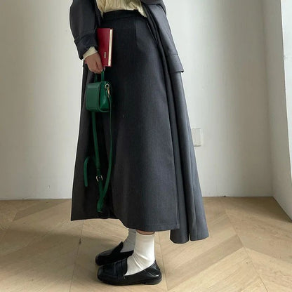 Sweater Coat Skirts 2024 Autumn and Winter New Gray Back Slit Suit Skirt Skirt