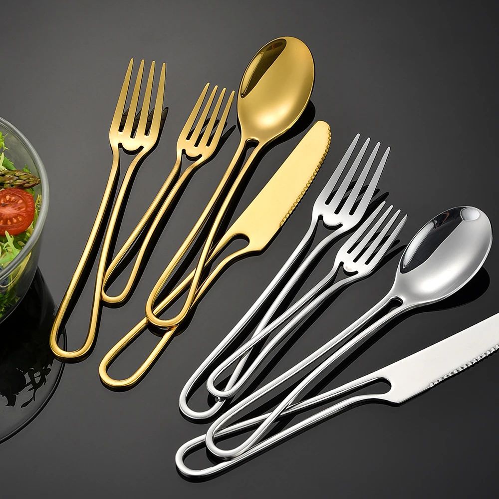 Conjunto de Talheres de 5 Peças em Aço Inoxidável Faca de Carne Garfo Colher de Sobremesa Talheres Colher de Chá Conjunto de Talheres para Casa e Restaurante