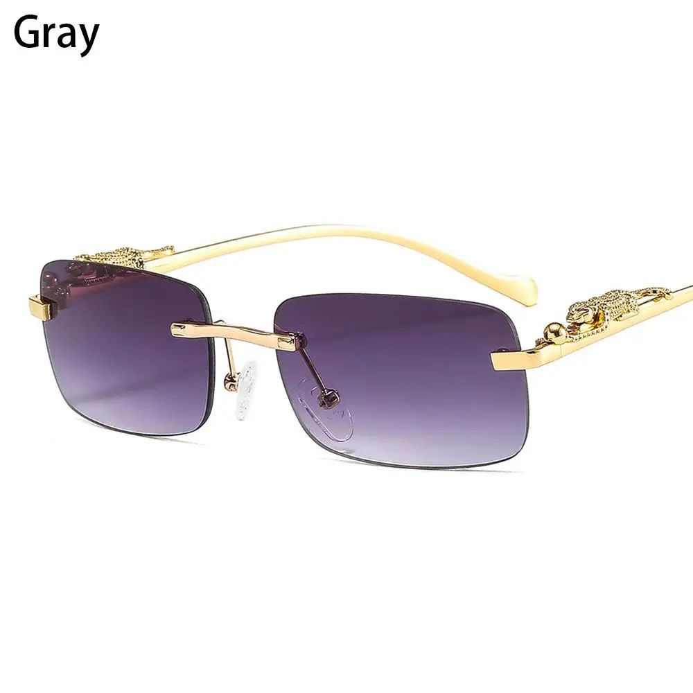 Rimless Square Sunglasses Women Men Luxury Brand Designer Popular Travel Driving Metal Leopard Head Sun Glasses Shade Eyewear