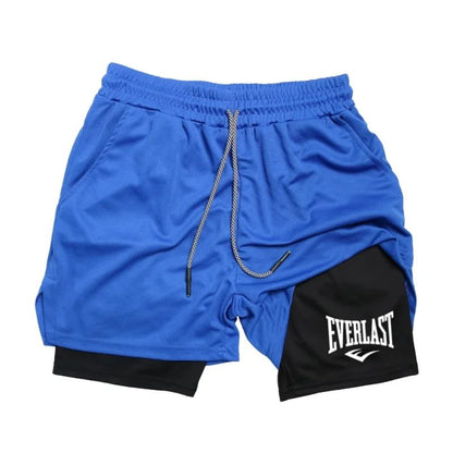 Men's compression gym shorts EVERLAST printed sports pants, double layered, quick drying basketball beach muscle fitness