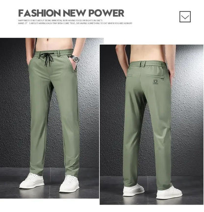 2024 Summer Soft Ice Silk Fabric Men's Thin Casual Pants Korean-style Fashion  Straight High Stretch Trousers Male Luxury Brand