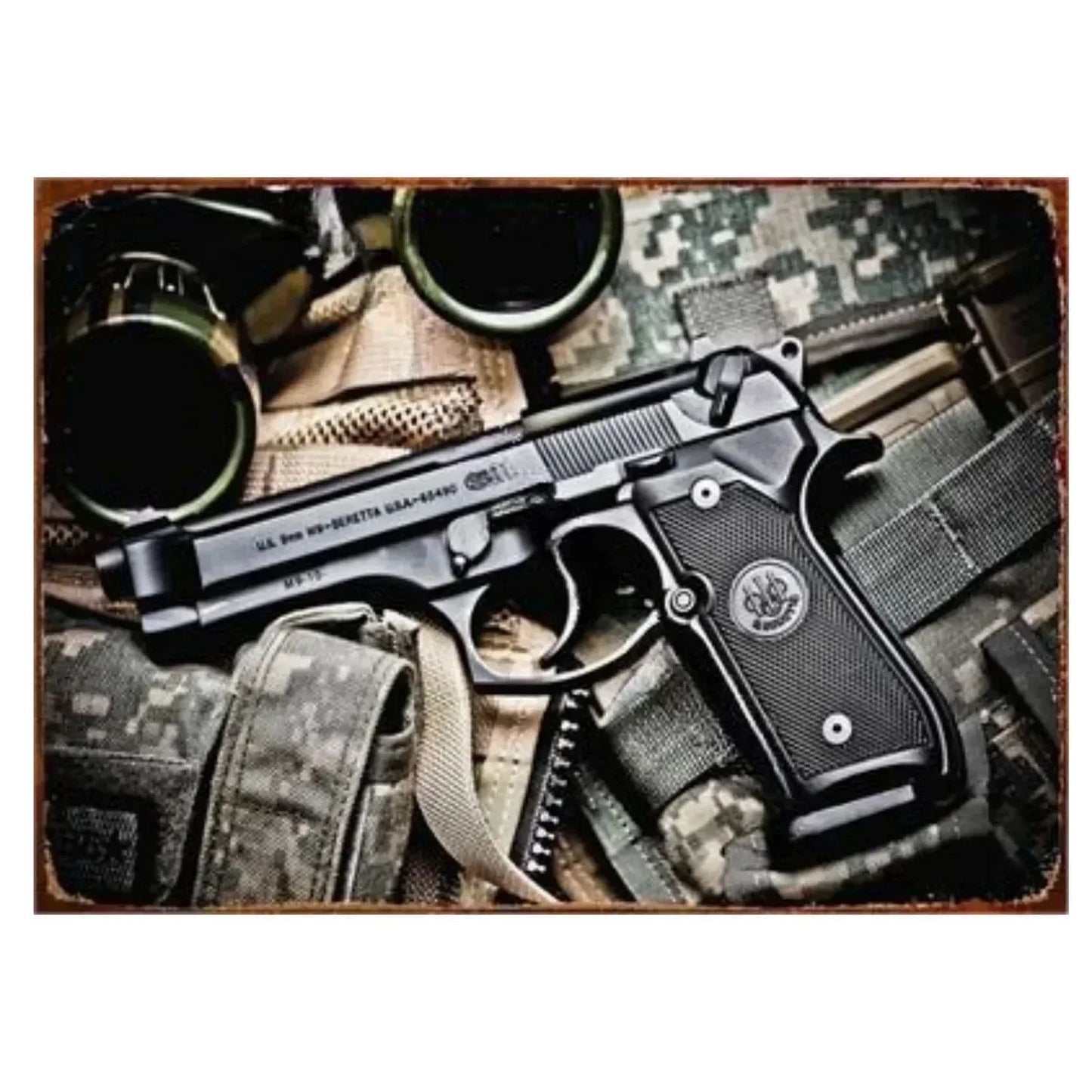 GUNHERO Pistol Metal Wall Signs - Bold Military Style - Perfect Decor for Man Caves, Homes, Bars & Garden Spaces