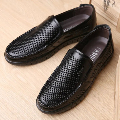 Plus Size Breathable Hollow Out Leather Sandals For Men Summer Comfortable Slip-Ons With Gap Between The Shoes And The Ground