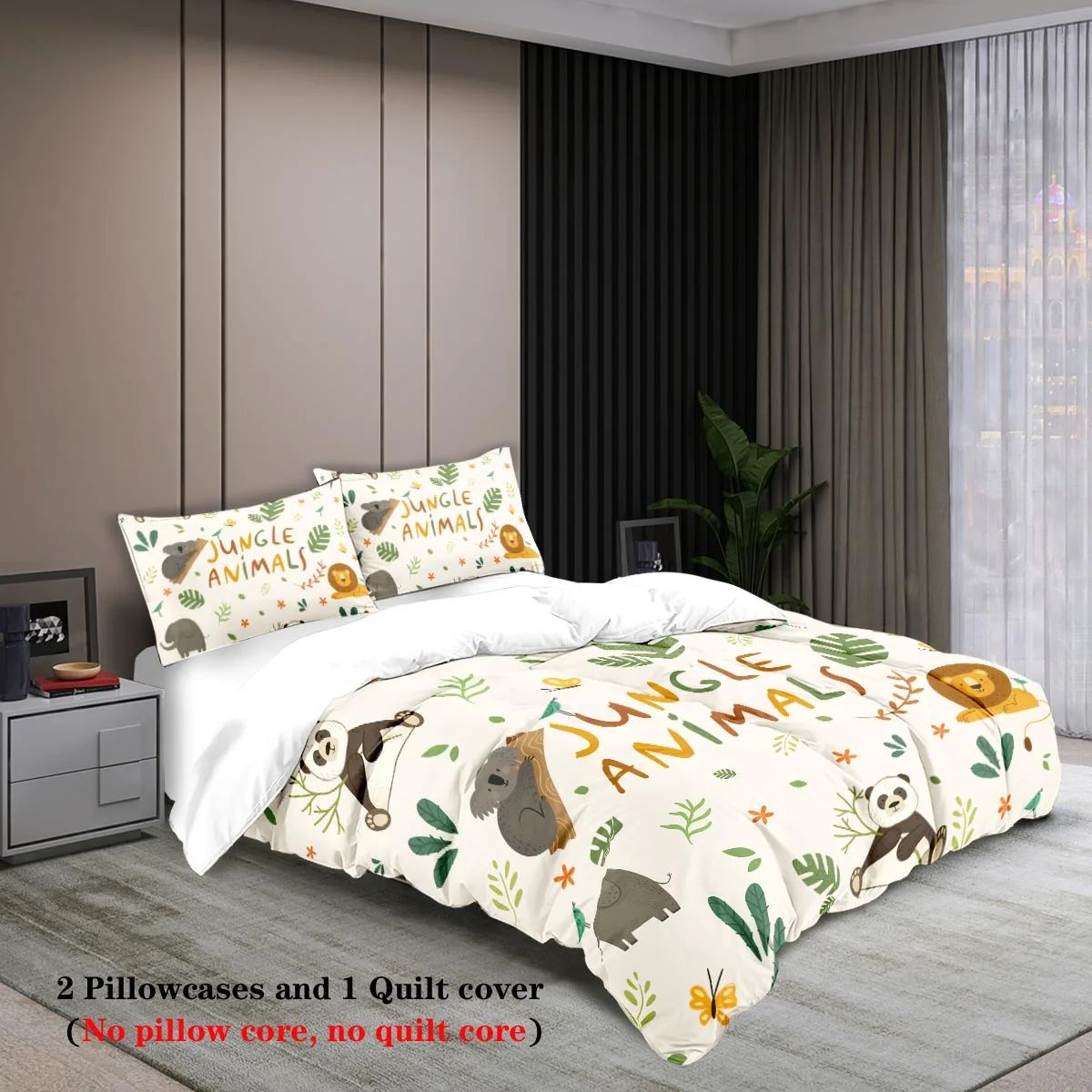 3pcs Cartoon Animal Park Theme Printed BeddingSet,For Bedroom, Guest Room (1*Duvet Cover + 2*Pillowcase, NO Core)