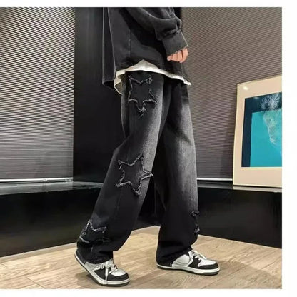 2025 Novas Estrelas da Moda Toalha Bordada Calças Jeans Marrons Masculinas Roupa Y2K Calças Retas Hip Hop de Algodão Pantalon Homme