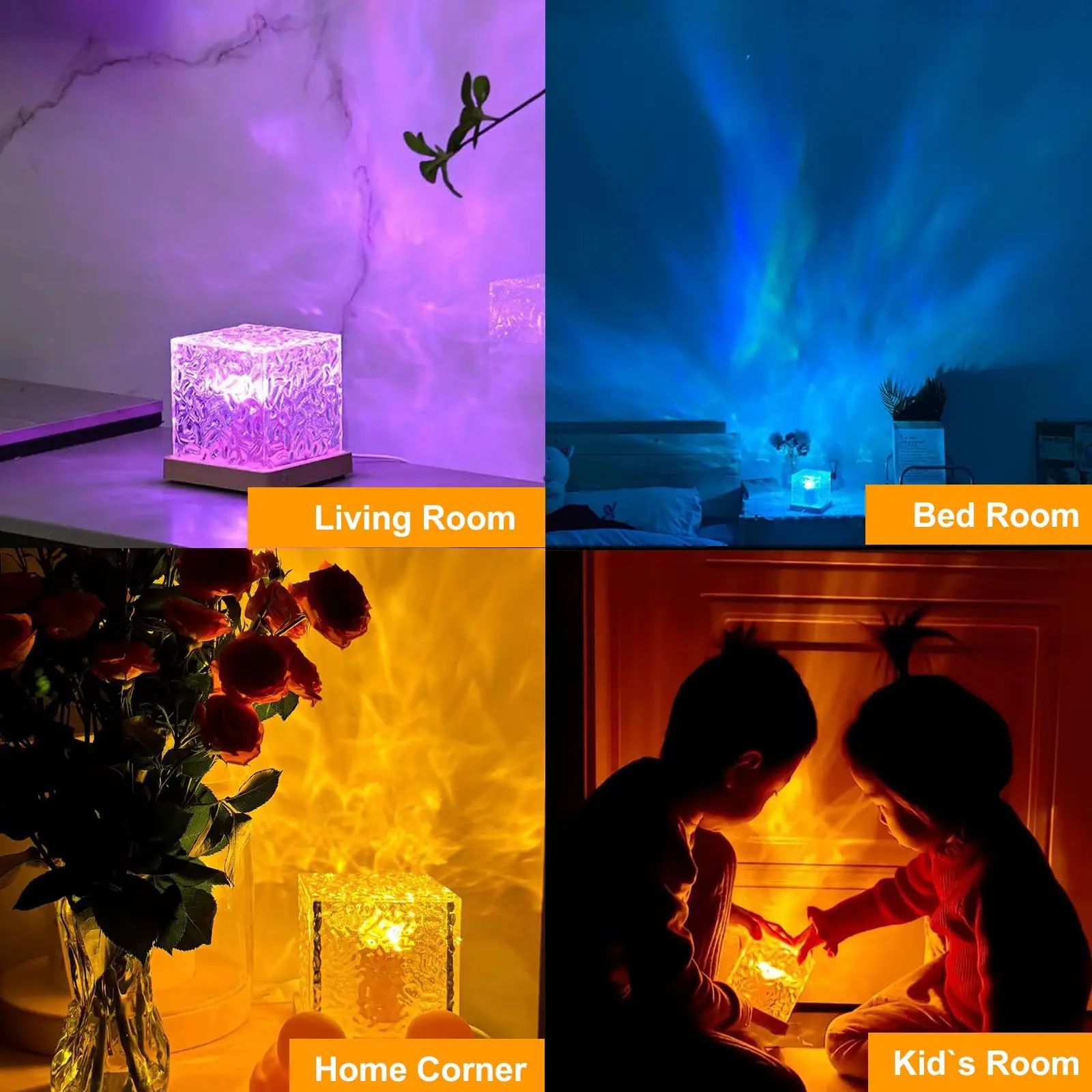 Ocean Wave Aurora Projector Light USB Remote RGB Water Ripple 16 Colors Night Light Home Office Bar Living Room Ambient Light
