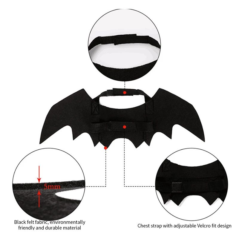 Roupa de Halloween para Cães e Gatos Fantasia Asa de Morcego Preta Colete Cosplay Festa Acessórios para Pets Cães Gatos Decoração