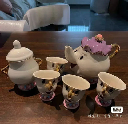Bule da Disney Fofo Desenho Animado A Bela e a Fera Bules Caneca Sra. Potts Xícara Chip Bules Conjunto de Chá Dropshipping