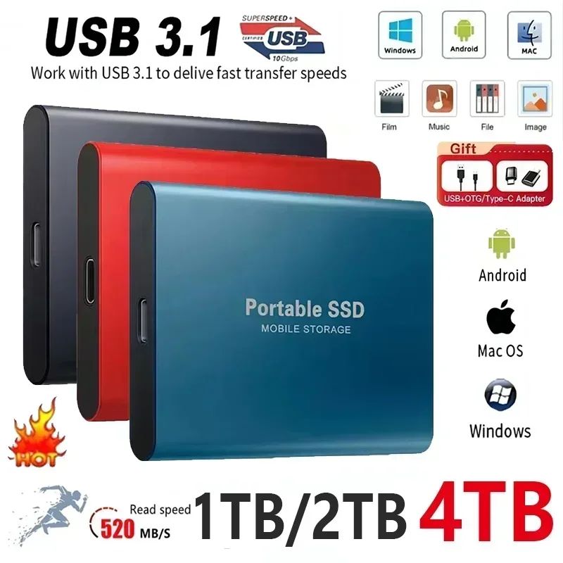 SSD Portátil de Alta Velocidade Externo 4TB Interface USB3.1 Disco Rígido Unidade de Estado Sólido Dispositivo de Armazenamento em Massa para Notebook/PC