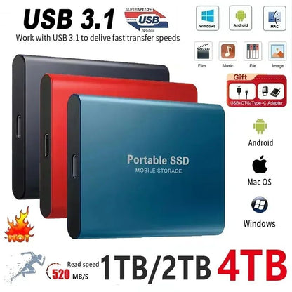 SSD Portátil de Alta Velocidade Externo 4TB Interface USB3.1 Disco Rígido Unidade de Estado Sólido Dispositivo de Armazenamento em Massa para Notebook/PC