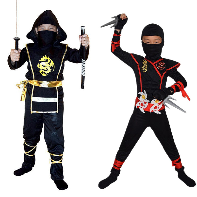 Authentic Kids Ninja Costume Set for Role Play and Cosplay, Ninja Clothes with Hood, Mask, Gloves and Throwing Stars