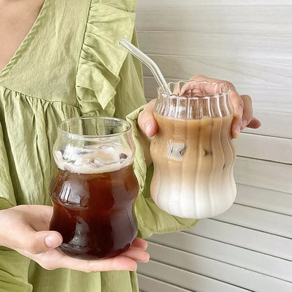 Copo de Vidro Resistente ao Calor, Tumbler, Transparente, para Chá, Suco, Leite, Caneca de Café, Copos de Água para Casa, Caneca Listrada 410/530ml