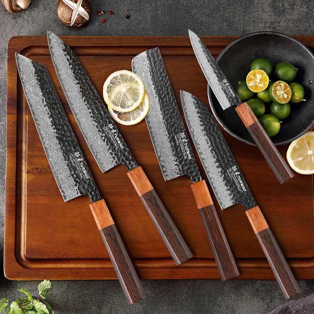 TURWHO 1-5PCS Kitchen Knives Set Hand Forged Damascus Steel Japanese Handmade Chef Knife Cleaver Santoku Utility Cooking Tools