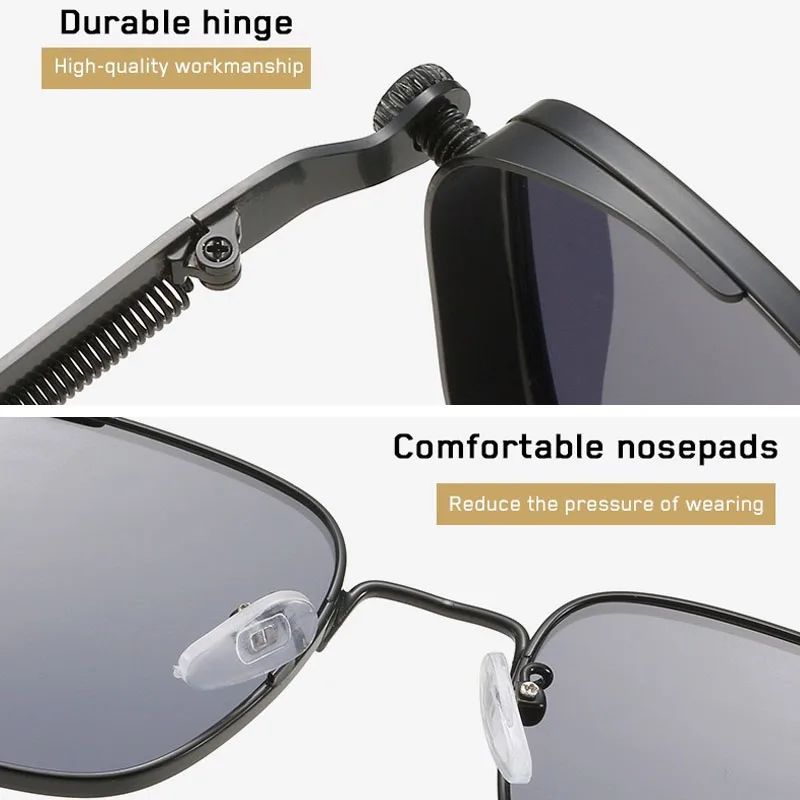 Óculos de Sol Masculinos Vintage Steampunk Quadrados Armação de Metal com Dobradiças de Mola Óculos Modernos para Motoristas Femininos