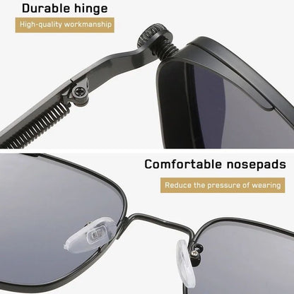 Óculos de Sol Masculinos Vintage Steampunk Quadrados Armação de Metal com Dobradiças de Mola Óculos Modernos para Motoristas Femininos