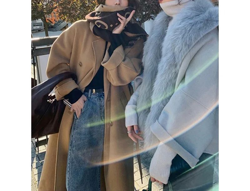 Casaco Feminino de Lã de Comprimento Médio Outono Inverno Estilo Camel Hepburn Casaco Folgado Marca Chinesa de Moda