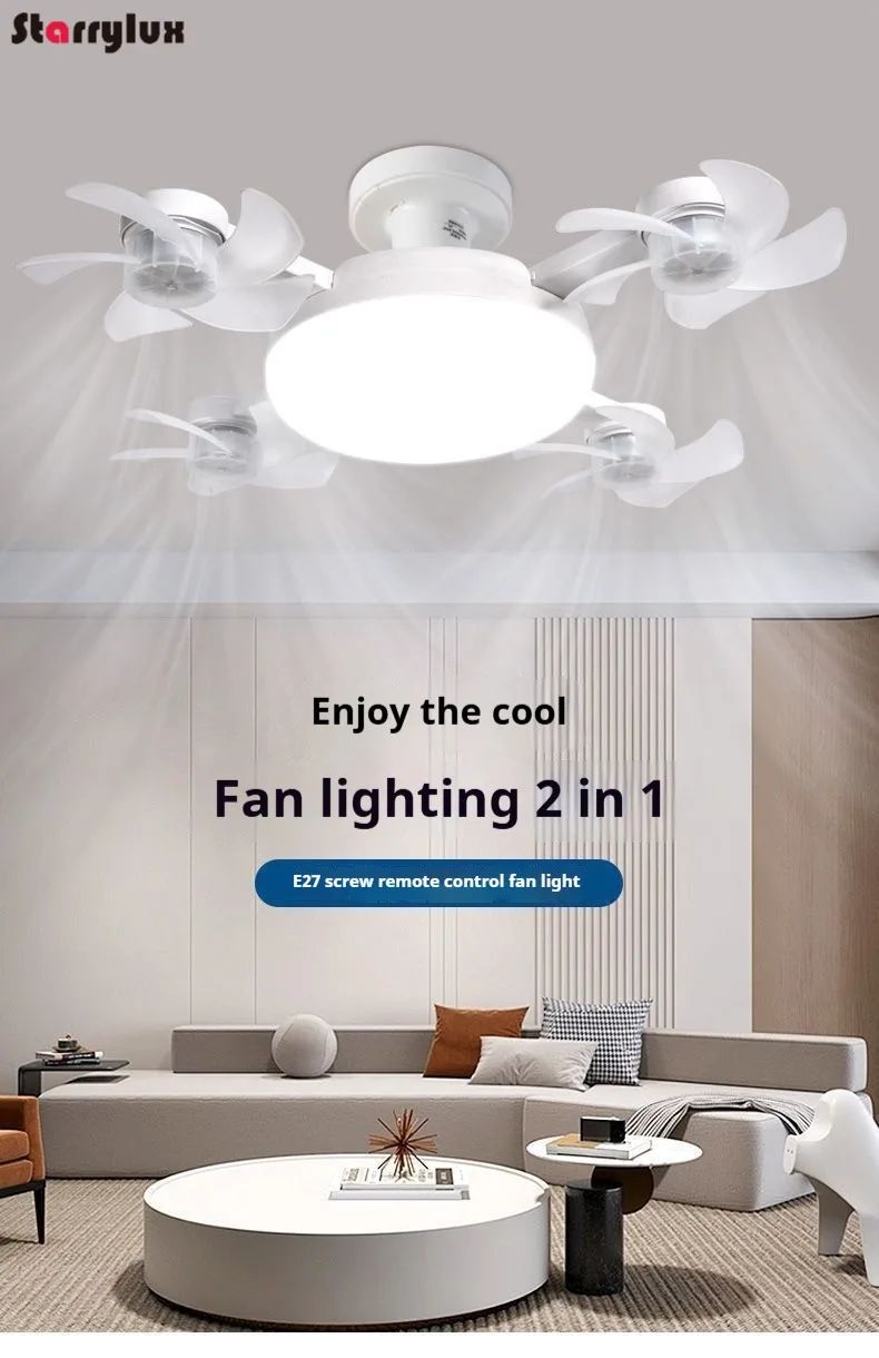 LED Smart Silent Fan Light with E27 Screw Creative 3/4/5 Head Remote-Controlled 3-Speed Adjustable for Home Living Room Bedroom