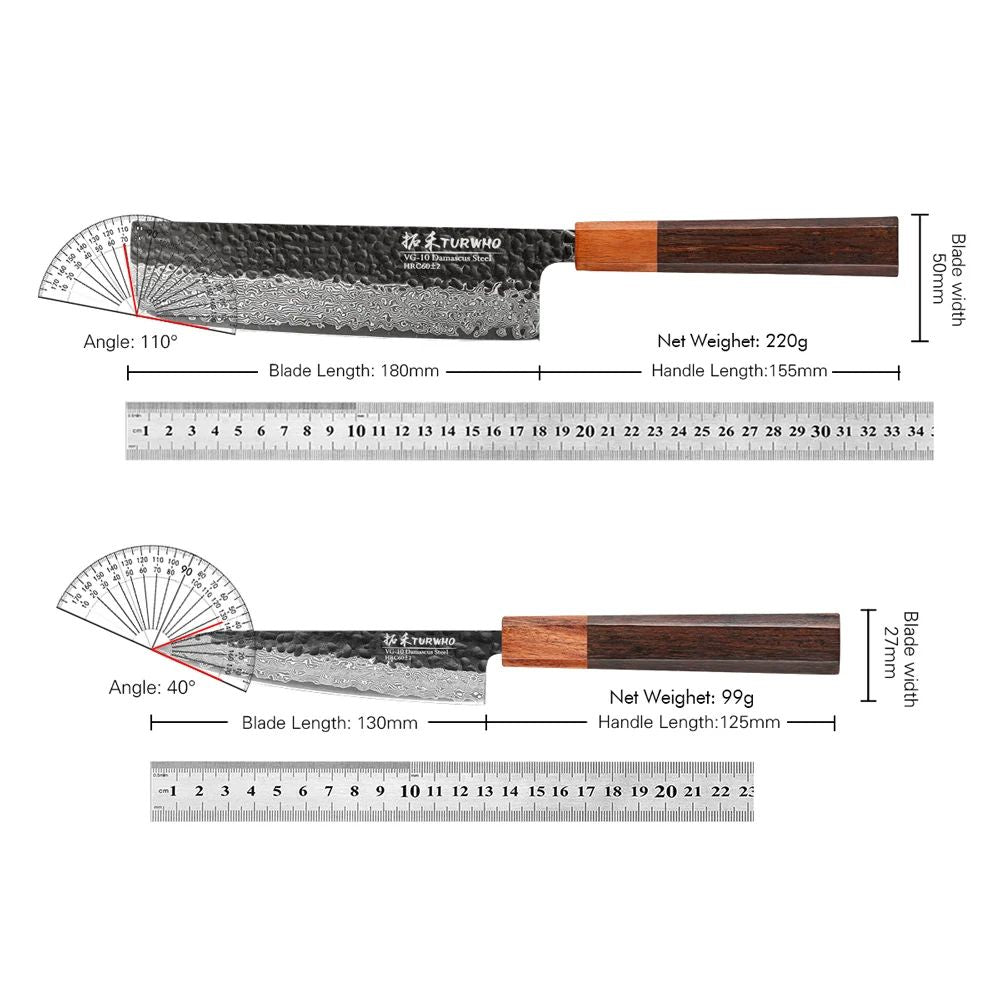 TURWHO 1-5PCS Kitchen Knives Set Hand Forged Damascus Steel Japanese Handmade Chef Knife Cleaver Santoku Utility Cooking Tools