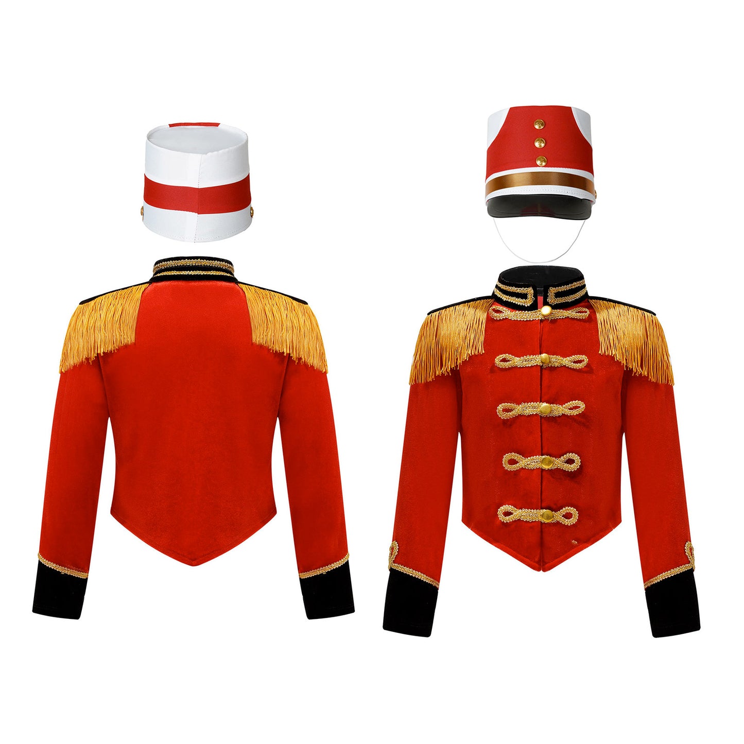 Boys Girls Drum Major Team Uniform Nutcrackers Costume Set Marching Band Tassel Jacket Coat Hat Outfits for Drummer Performance