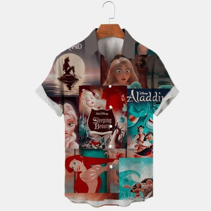 Miniso New 3d Shirts Mens Disney Mickey Mouse Street Tops Cute Cartoon 3d Printed Shirts Mens Casual Fashion Shirts 2024