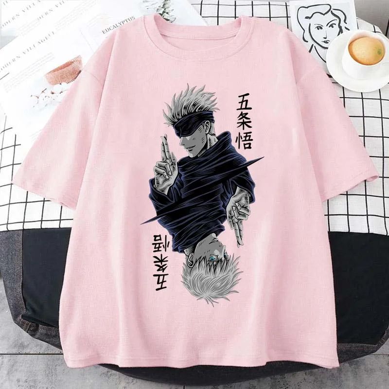Fashion Jujutsu Kaisen Satoru Gojo Anime Printed Lady O-Neck Short Sleeve Women's T Shirt Black White Short Sleeve Summer Top