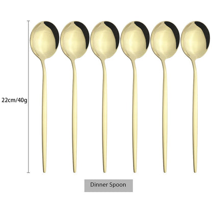Conjunto de Talheres de Aço Inoxidável Western Dourado com 6 Peças de Colher de Concha, Colher de Jantar, Colher de Sopa, Talheres de Cozinha