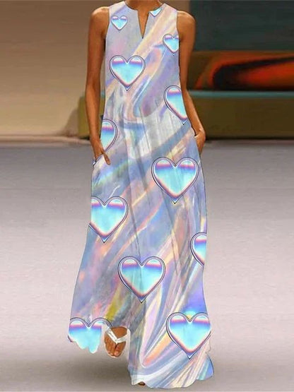 Christmas Dress For Womens Cute CartoonChristmas Element Pattern Print Maxi Dress Sexy Sleeveless V-neck Casual Long Dress Robe