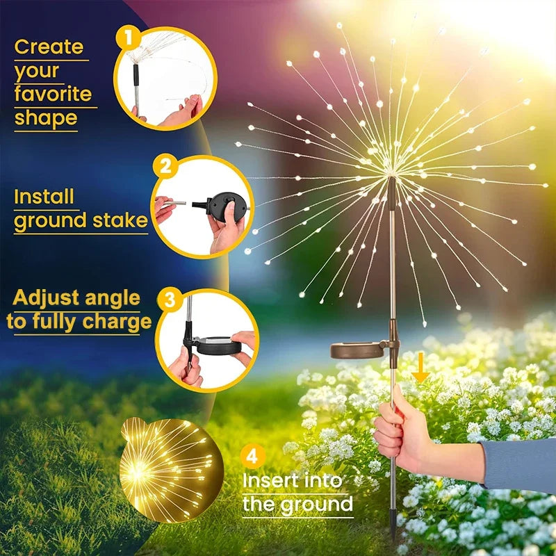 420LED Solar Firework Ground Socket Lights Waterproof Garden Decor Dandelion Fairy Lights for Outdoor Yard Pathway Lawn Patio