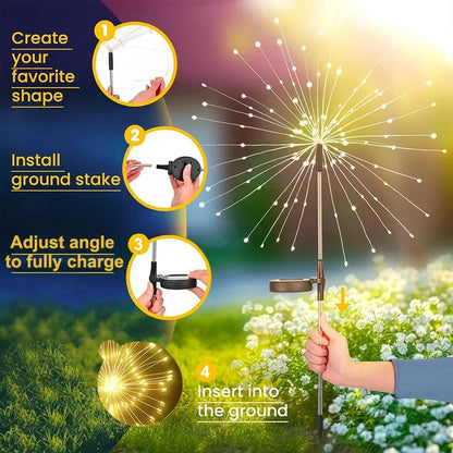 420LED Solar Firework Ground Socket Lights Waterproof Garden Decor Dandelion Fairy Lights for Outdoor Yard Pathway Lawn Patio