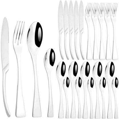 Conjunto de Talheres 24 Peças de Aço Inoxidável 304 Polido Faca Garfo Colher Jogo de Talheres de Cozinha Prata Caixa de Presente