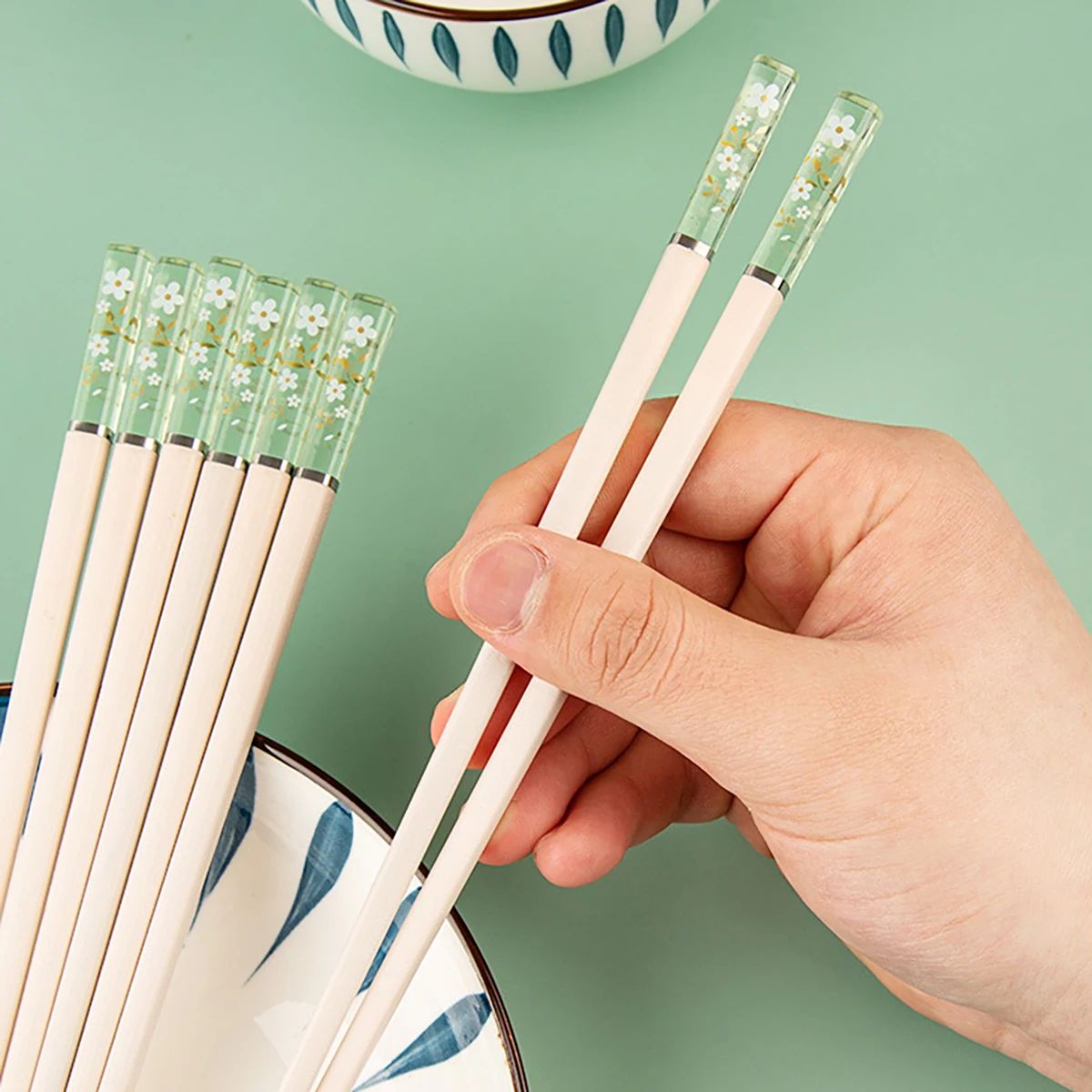 5 Pares de Hashis Sakura Âmbar Pétalas de Flor de Cerejeira Novo Padrão Antiderrapante Pauzinho de Sushi Hashis Ecológicos para Alimentos