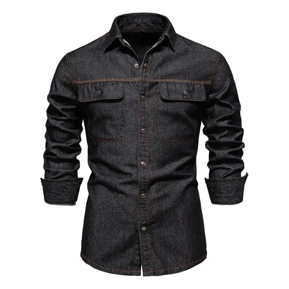 New Autumn 100% Cotton Men's Denim Shirts Solid Color Long Sleeve Cowboy Jean T-Shirt Coat Fashion Casual Fit Shirts for Men