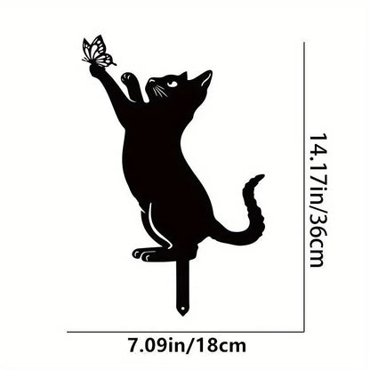 Exclusive Cute Cat Garden Decorative Silhouette - Tiki-Inspired Cat Family Garden Stakes | Perfect Outdoor Statues for Garden