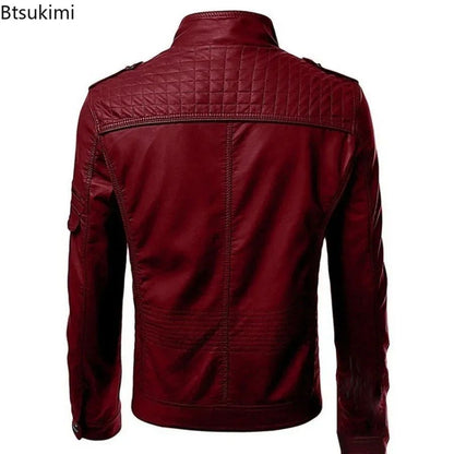 New 2025 Spring Autumn Men's Leather Jackets Fashion Patchwork Stand Collar PU Leather Coats Handsome Motorcycle Jackets for Men